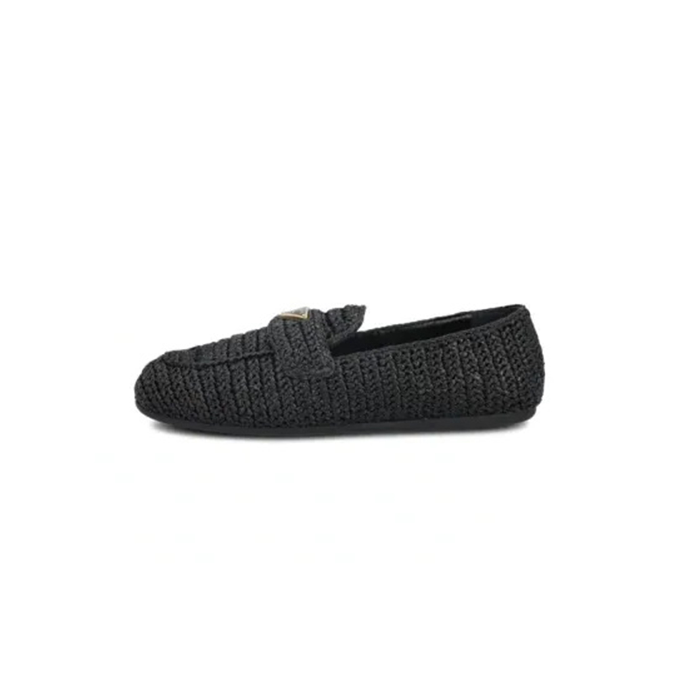 Pra*a black raffia loafer with logo triangle
